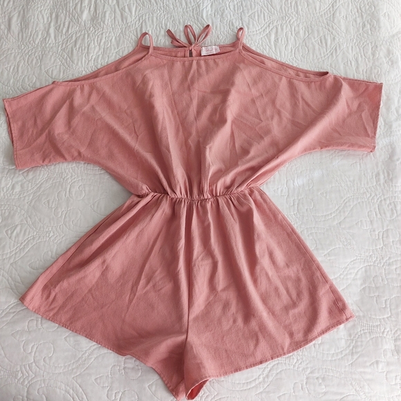 Pink Lily - "Back By Midnight" Pink Romper Cold Shoulder Sleeves - Picture 3 of 7